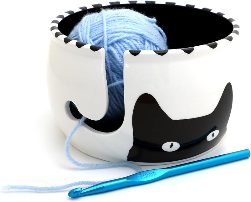 Handmade Kitty Ears Cat Ceramic Yarn Bowl, Crochet and Knitting Gifts - Lennymud by Lorrie Veasey - Image 4